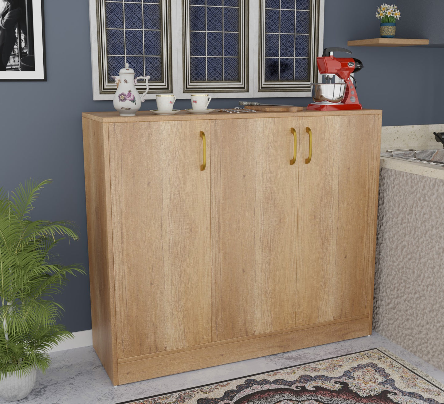 Spydercraft Accent Modern Storage Cabinet with Matte Finish and Premium Metal Handles| Color: Canyon Oak| Multipurpose Cabinet