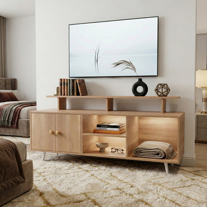 Spydercraft Modern Marbay TV Unit with Storage & Display Shelf – Space-Saving Entertainment Console in Canyon Oak Finish