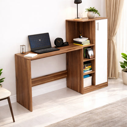 Spydercraft Noce Lyon & White Engineered Wood DYNA Study Table with Storage Cabinet – Modern Multipurpose Desk with Shelves