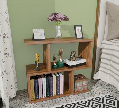 Spydercraft Zig Zag Bedside Table in Noce Lyon Finish | Modern Wooden Nightstand with Open Shelves | Engineered Wood Side Table