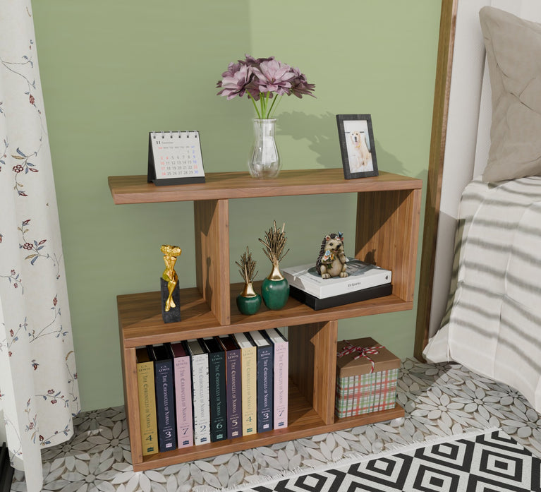 Spydercraft Zig Zag Bedside Table in Noce Lyon Finish | Modern Wooden Nightstand with Open Shelves | Engineered Wood Side Table