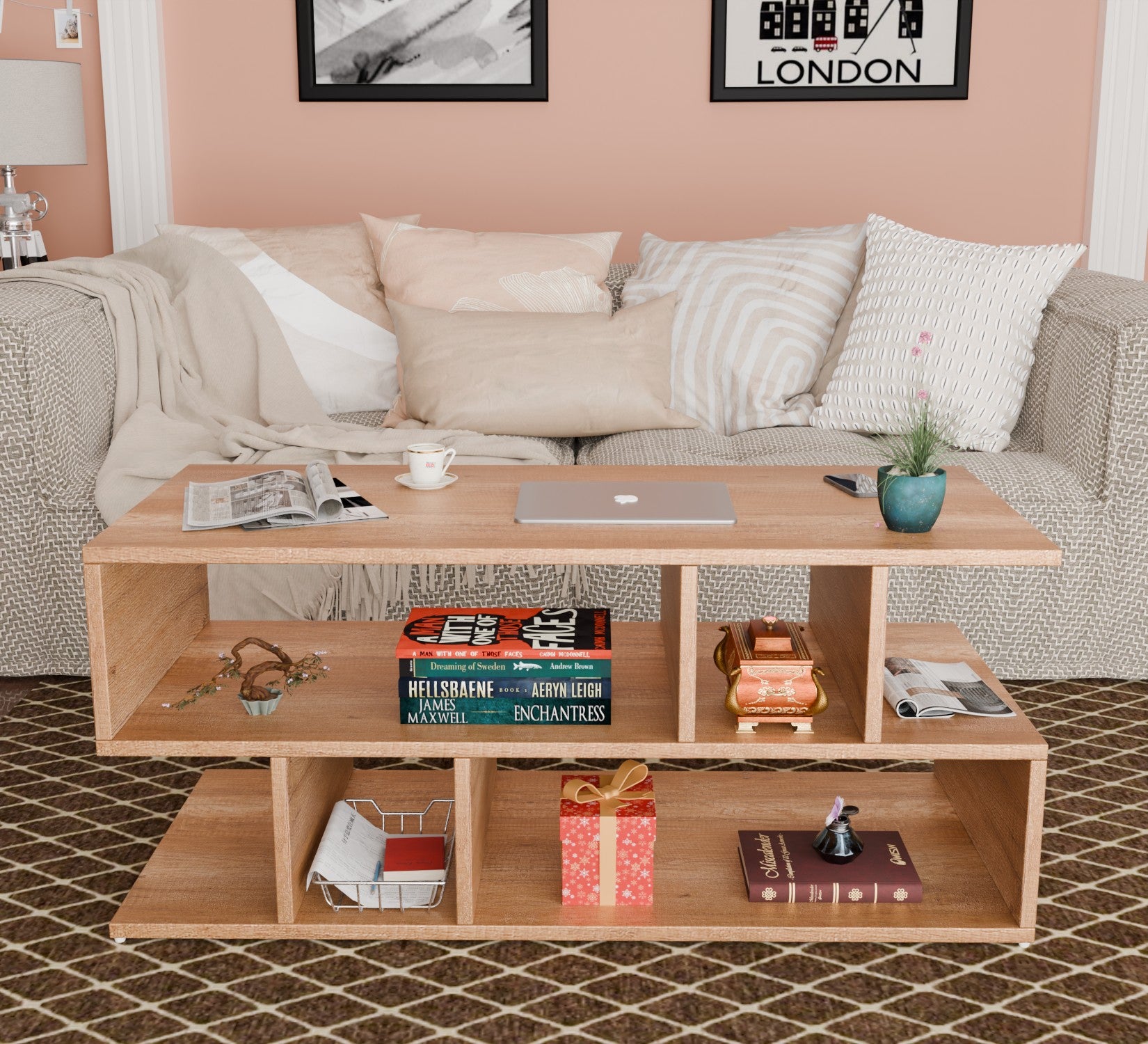 SPYDER CRAFT Zig Zag Multipurpose Coffee Table, Nesting Center Table, Round Leisure Table, Suitable for Bedside/Hallway/Living Room (Finish Color - Canyon Oak, DIY(Do-It-Yourself))