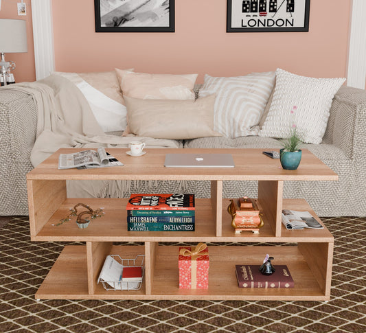 SPYDER CRAFT Zig Zag Multipurpose Coffee Table, Nesting Center Table, Round Leisure Table, Suitable for Bedside/Hallway/Living Room (Finish Color - Canyon Oak, DIY(Do-It-Yourself))