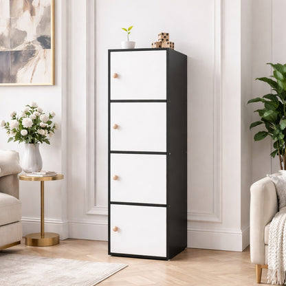 4-Tier Multipurpose Storage Cabinet – Space-Saving Vertical Organizer in Black & White (133.5 cm Height)