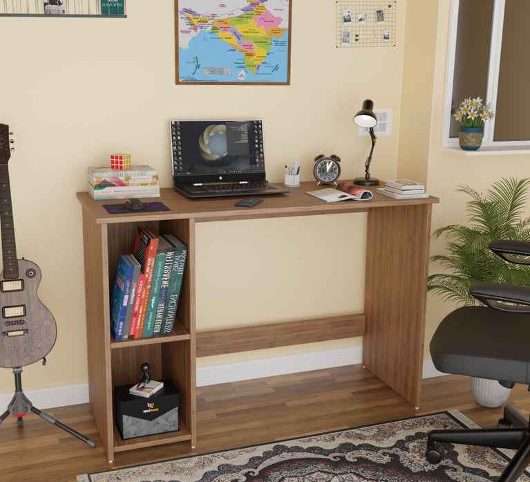 Spydercraft Orchid Study Table | Modern Study & Office Desk with Open Storage Shelves | Engineered Wood Writing Table for Home & Office | Noce Lyon Finish