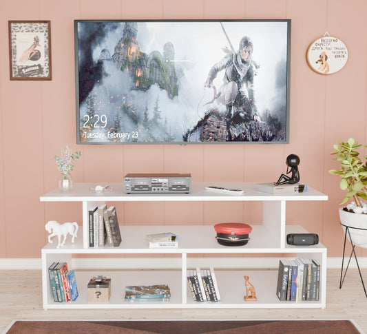 Spyder Craft Iris Matte Finish TV Entertainment Unit, Tv Stand | Decore Living Room Engineered Wood TV Entertainment with Books Storage & Decor Display Unit (Finish Color - White, DIY(Do-It-Yourself))