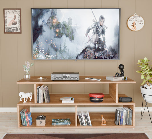 Spyder Craft Iris Matte Finish TV Entertainment Unit, Tv Stand | Decore Living Room Engineered Wood TV Entertainment with Books Storage & Decor Display Unit (Finish Color - Canyon Oak, DIY(Do-It-Yourself))