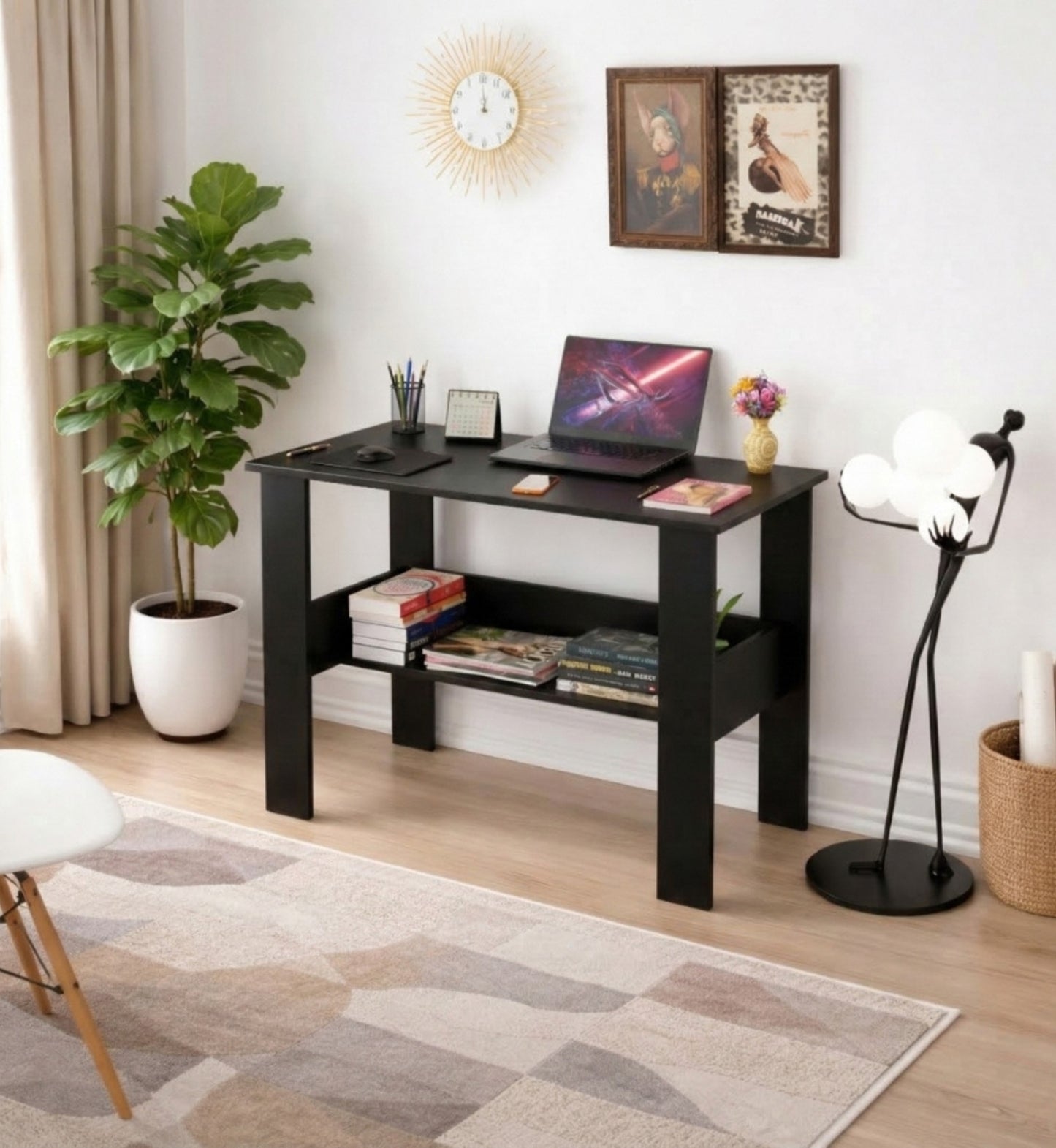 SPYDER CRAFT Genesis Engineered Wood Study Table with Storage Shelf | Modern Computer Desk for Home & Office