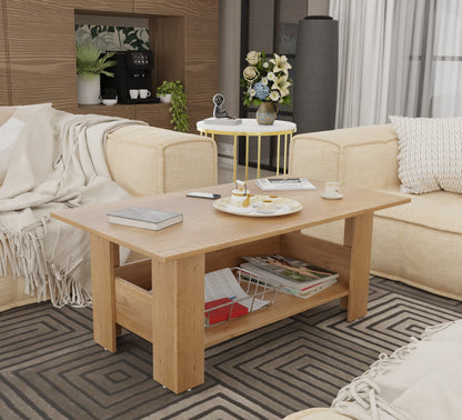 Spyder Craft Gabrial Modern Wooden Coffee Table with Storage| Coffee Table for Living Room Engineered Wood Coffee Table (Modern, Canon Oak)