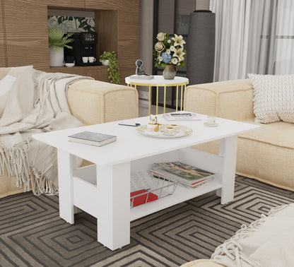 Spyder Craft Gabrial Modern Wooden Coffee Table with Storage| Coffee Table for Living Room Engineered Wood Coffee Table (Modern, White)