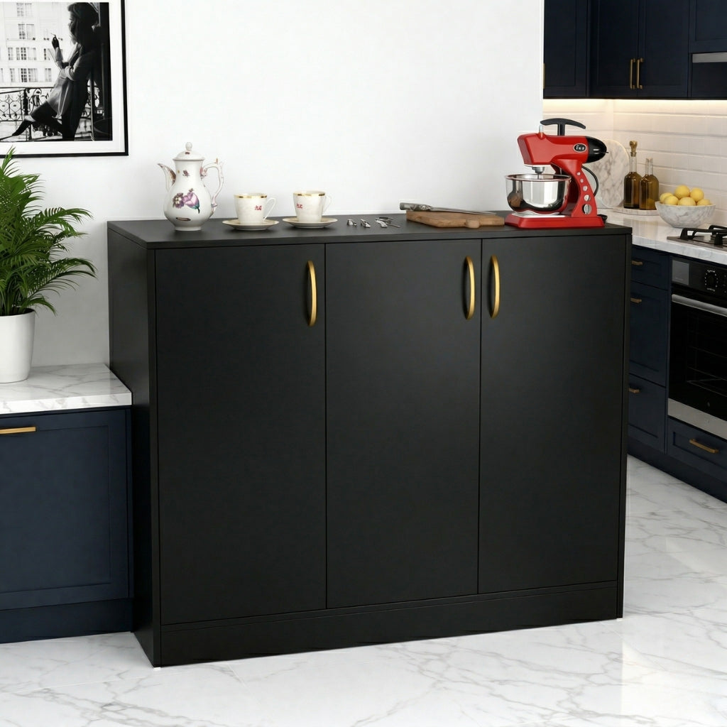 Spydercraft Accent Modern Storage Cabinet with Matte Finish and Premium Metal Handles| Color: Black | Multipurpose cabinet