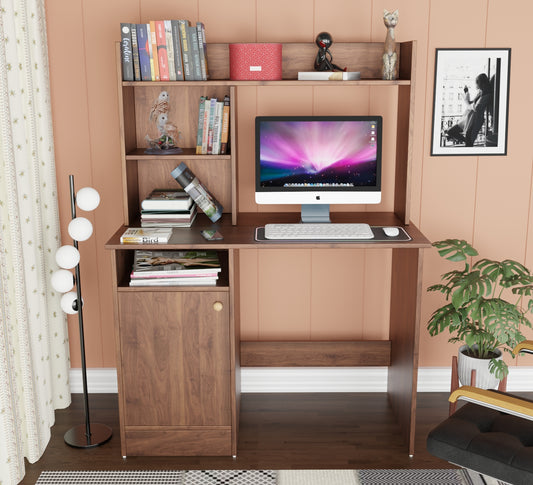 SPYDER CRAFT Modern Engineered Wood Study Table with Bookshelf & Storage Shelves in Columbian Walnut | Computer Desk for Home & Office