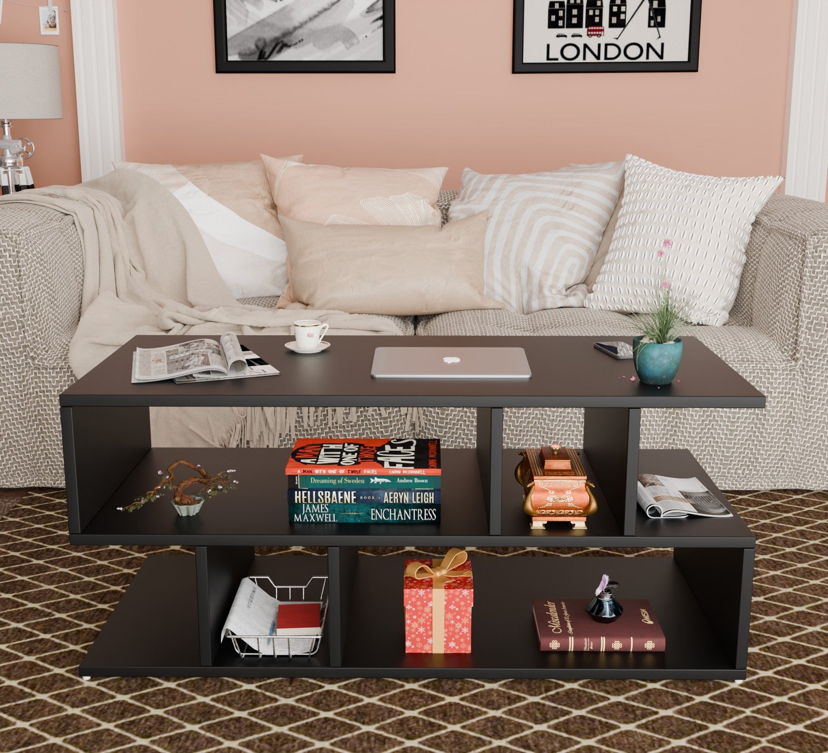 SPYDER CRAFT Zig Zag Multipurpose Coffee Table, Nesting Center Table, Round Leisure Table, Suitable for Bedside/Hallway/Living Room (Finish Color - Black, DIY(Do-It-Yourself))