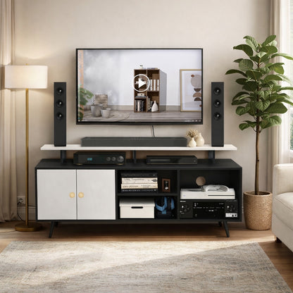 Spydercraft Modern Marbay TV Unit with Storage & Display Shelf – Space-Saving Entertainment Console in Black & White Finish