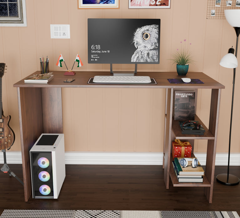 Spydercraft Modern Study Table with Storage Shelves in Columbian Walnut Finish | Stylish Computer Desk for Home & Office