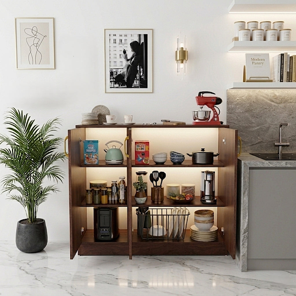 Spydercraft Accent Modern Storage Cabinet with Matte Finish and Premium Metal Handles| Color: Columbian Walnut| Multipurpose Cabinet