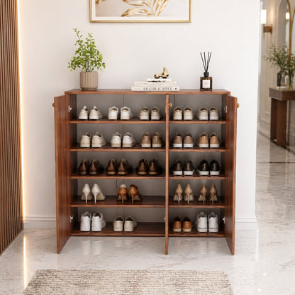 Apex 3 Door Shoe Rack Cabinet with Spacious Storage | Modern Wooden Footwear Organizer for Home & Entryway | Noce Lyon Finish