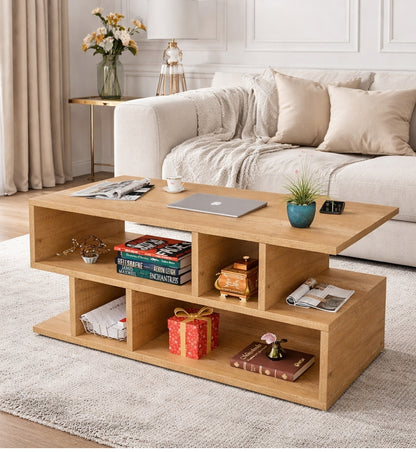 Spydercraft Zig Zag Bedside Table in Canyon Oak Finish | Modern Wooden Nightstand with Open Shelves | Engineered Wood Side Table