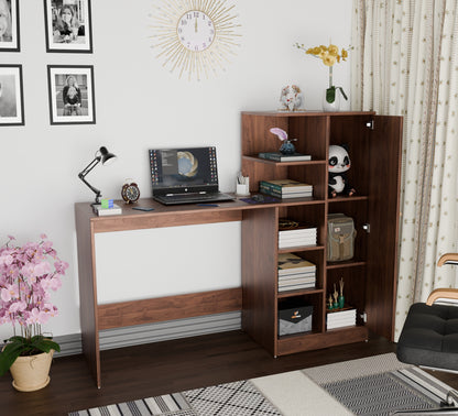 Spydercraft Columbian Walnut Engineered Wood Dyna Study Table with Storage Shelves – Modern Multipurpose Desk with Compact Design