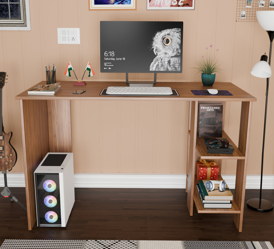 Spydercraft Modern Study Table with Storage Shelves in Noce Lyon Finish | Contemporary Computer Desk for Home & Office