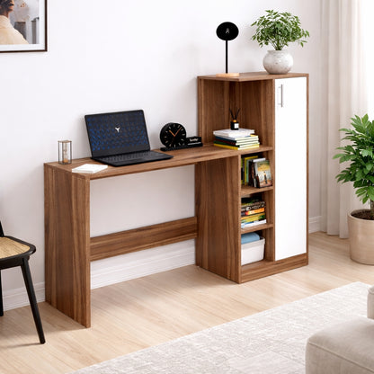 Spydercraft Noce Lyon & White Engineered Wood DYNA Study Table with Storage Cabinet – Modern Multipurpose Desk with Shelves