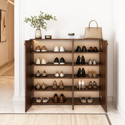 Apex 3 Door Shoe Rack Cabinet with Spacious Storage | Modern Wooden Footwear Organizer for Home & Entryway | Columbian Walnut Finish