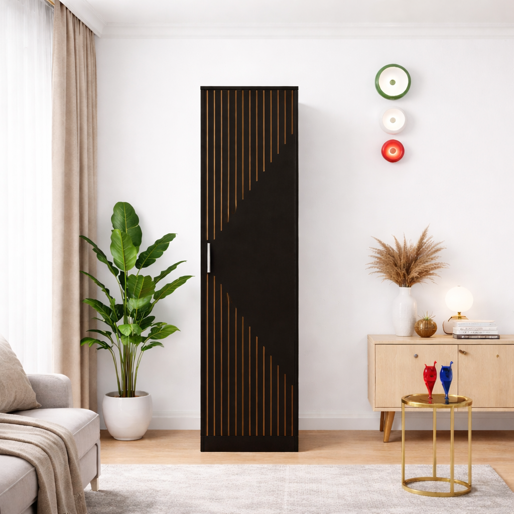 Spydercraft Single Door Fraser Wardrobe | Sleek Matte Finish | Space-Saving Storage Unit (180 cm Height)| Color: Black