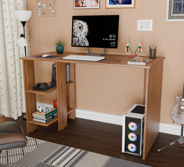 Spydercraft Modern Study Table with Storage Shelves in Noce Lyon Finish | Contemporary Computer Desk for Home & Office