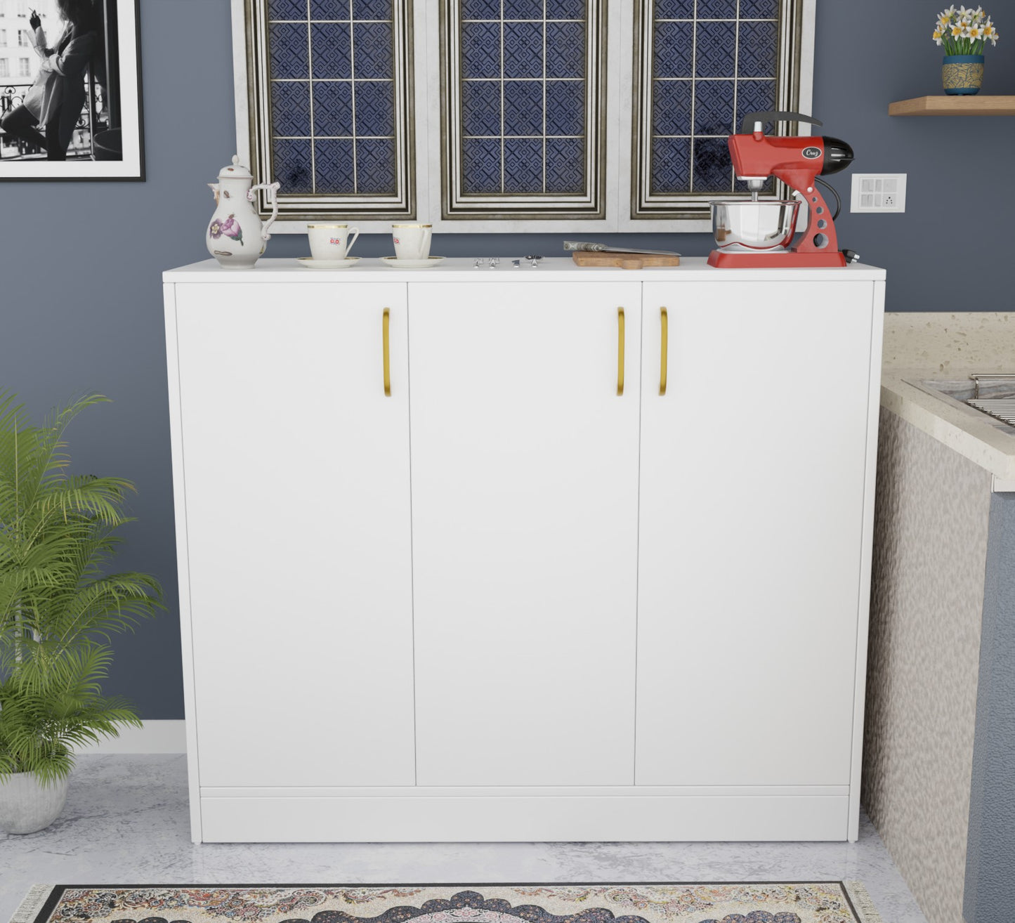 Spydercraft Accent Modern Storage Cabinet with Matte Finish and Premium Metal Handles