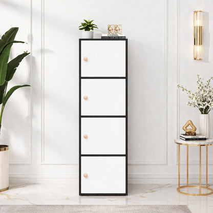 4-Tier Multipurpose Storage Cabinet – Space-Saving Vertical Organizer in Black & White (133.5 cm Height)