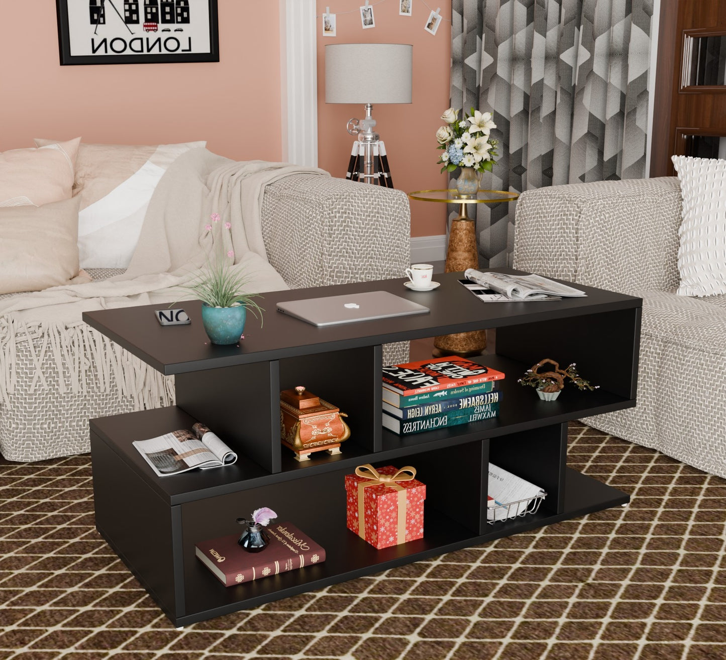 SPYDER CRAFT Zig Zag Multipurpose Coffee Table, Nesting Center Table, Round Leisure Table, Suitable for Bedside/Hallway/Living Room (Finish Color - Black, DIY(Do-It-Yourself))