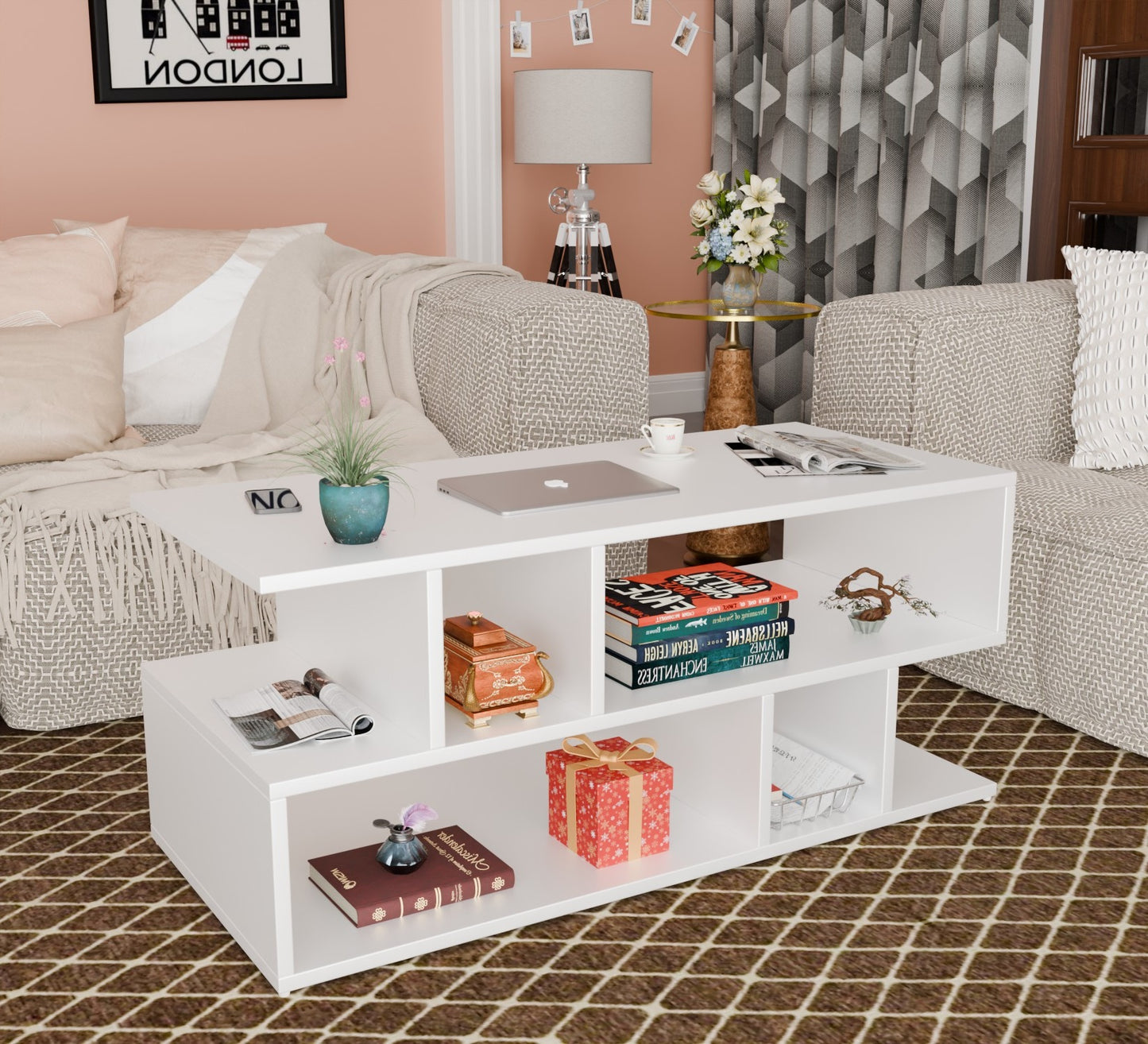 SPYDER CRAFT Zig Zag Multipurpose Coffee Table, Nesting Center Table, Round Leisure Table, Suitable for Bedside/Hallway/Living Room (Finish Color - White, DIY(Do-It-Yourself))