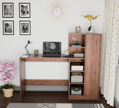 Spydercraft Columbian Walnut Engineered Wood Dyna Study Table with Storage Shelves – Modern Multipurpose Desk with Compact Design