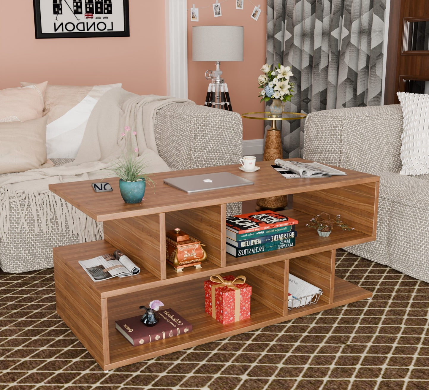 SPYDER CRAFT Zig Zag Multipurpose Coffee Table, Nesting Center Table, Round Leisure Table, Suitable for Bedside/Hallway/Living Room (Finish Color - Noce Lyon, DIY(Do-It-Yourself))