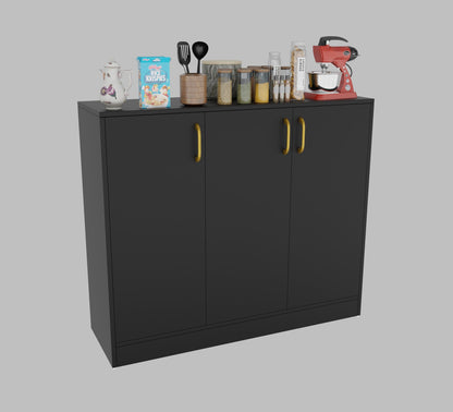 Spydercraft Accent Modern Storage Cabinet with Matte Finish and Premium Metal Handles| Color: Black | Multipurpose cabinet