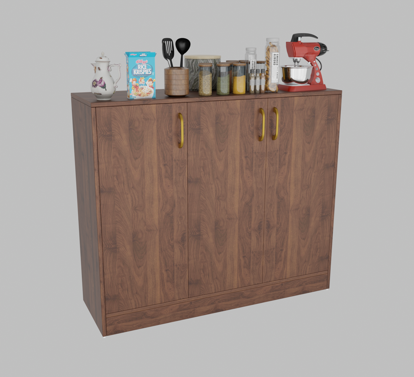 Spydercraft Accent Modern Storage Cabinet with Matte Finish and Premium Metal Handles| Color: Columbian Walnut| Multipurpose Cabinet