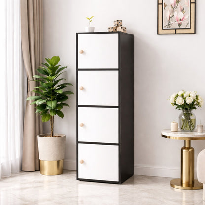 4-Tier Multipurpose Storage Cabinet – Space-Saving Vertical Organizer in Black & White (133.5 cm Height)