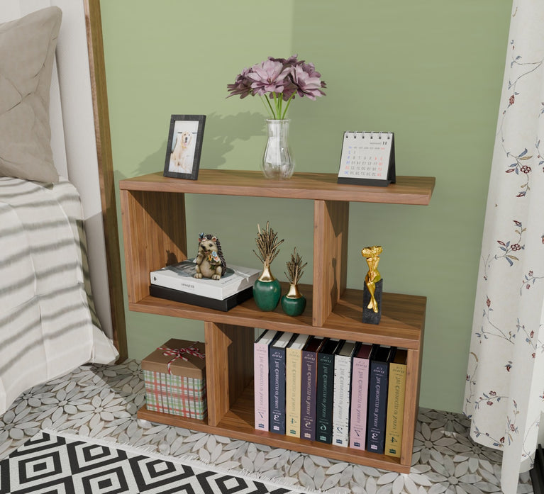 Spydercraft Zig Zag Bedside Table in Noce Lyon Finish | Modern Wooden Nightstand with Open Shelves | Engineered Wood Side Table