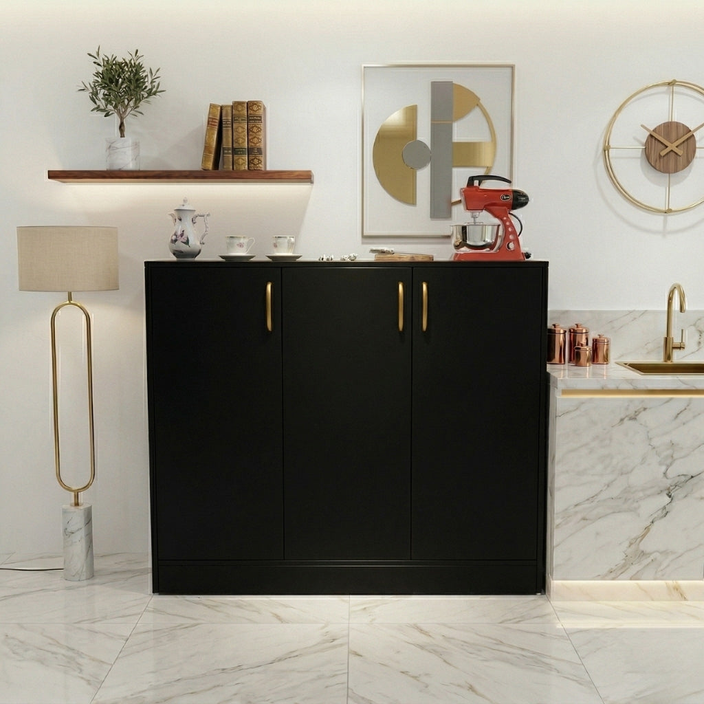 Spydercraft Accent Modern Storage Cabinet with Matte Finish and Premium Metal Handles| Color: Black | Multipurpose cabinet