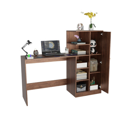 Spydercraft Columbian Walnut Engineered Wood Dyna Study Table with Storage Shelves – Modern Multipurpose Desk with Compact Design