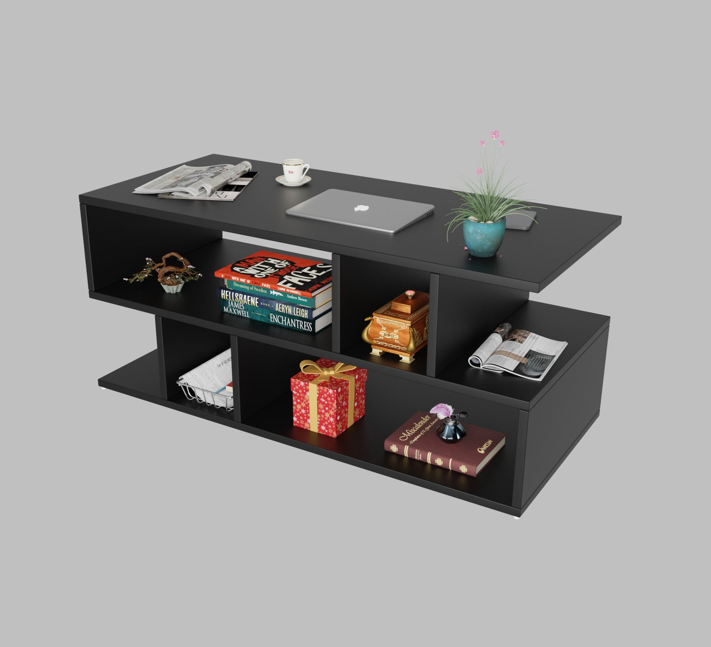 SPYDER CRAFT Zig Zag Multipurpose Coffee Table, Nesting Center Table, Round Leisure Table, Suitable for Bedside/Hallway/Living Room (Finish Color - Black, DIY(Do-It-Yourself))