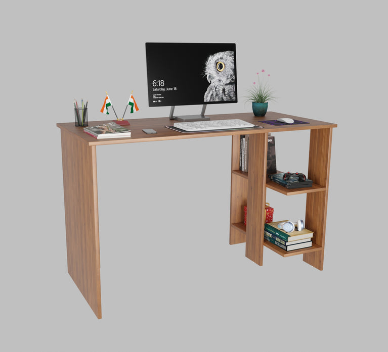 Spydercraft Modern Study Table with Storage Shelves in Noce Lyon Finish | Contemporary Computer Desk for Home & Office