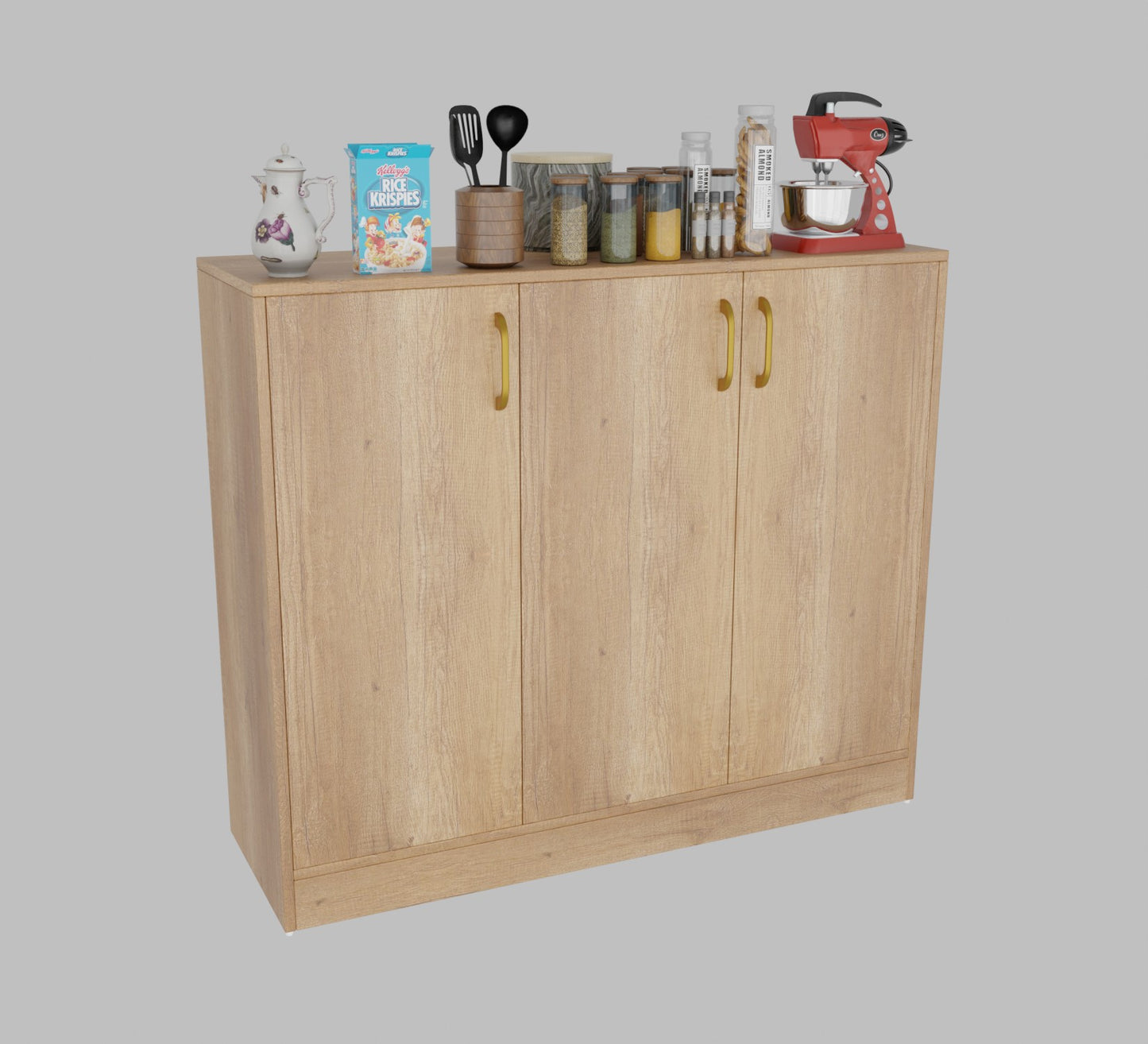 Spydercraft Accent Modern Storage Cabinet with Matte Finish and Premium Metal Handles| Color: Canyon Oak| Multipurpose Cabinet