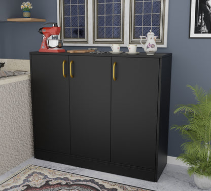 Spydercraft Accent Modern Storage Cabinet with Matte Finish and Premium Metal Handles| Color: Black | Multipurpose cabinet