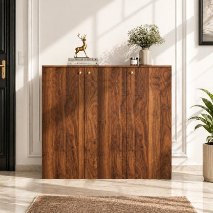 Apex 3 Door Shoe Rack Cabinet with Spacious Storage | Modern Wooden Footwear Organizer for Home & Entryway | Columbian Walnut Finish