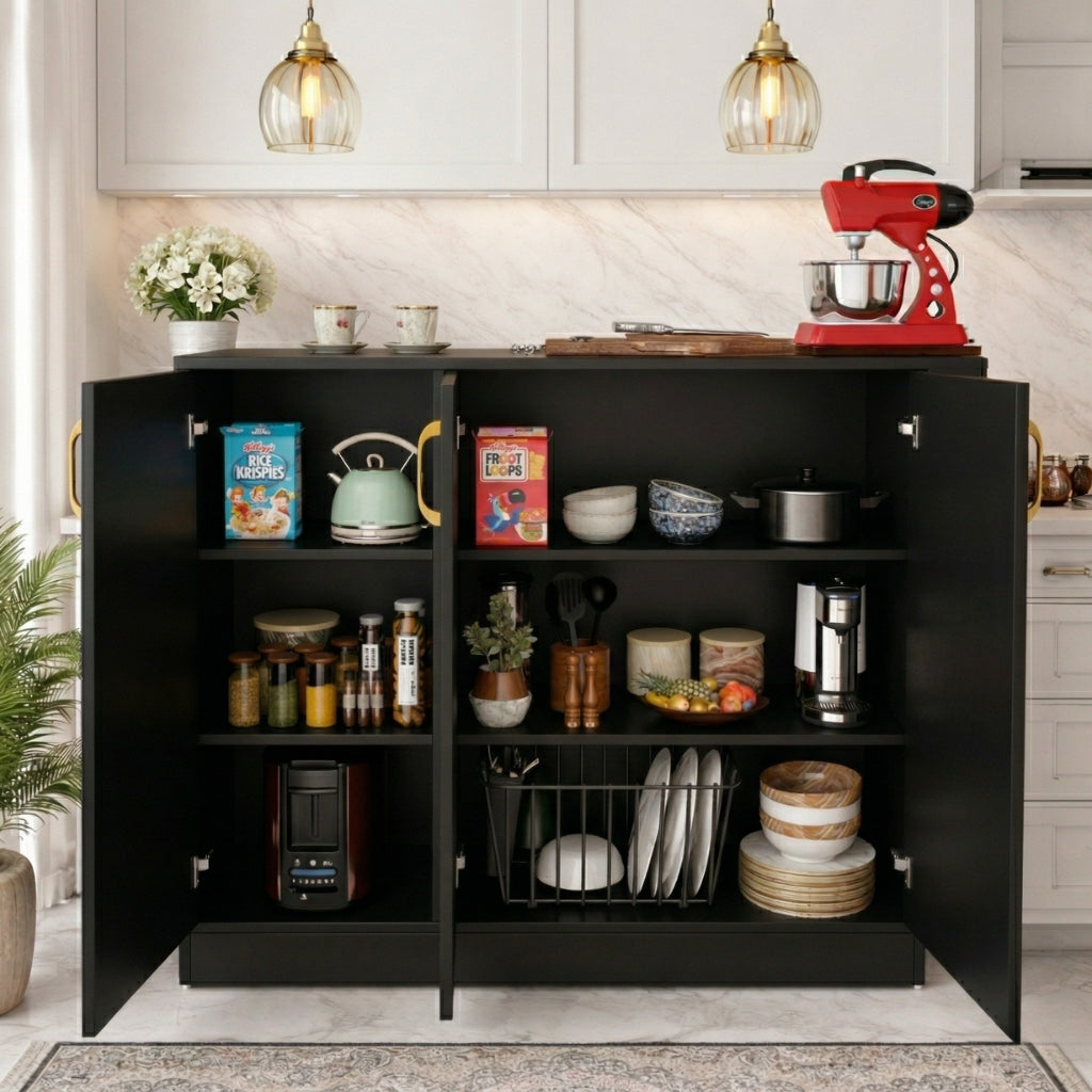 Spydercraft Accent Modern Storage Cabinet with Matte Finish and Premium Metal Handles| Color: Black | Multipurpose cabinet