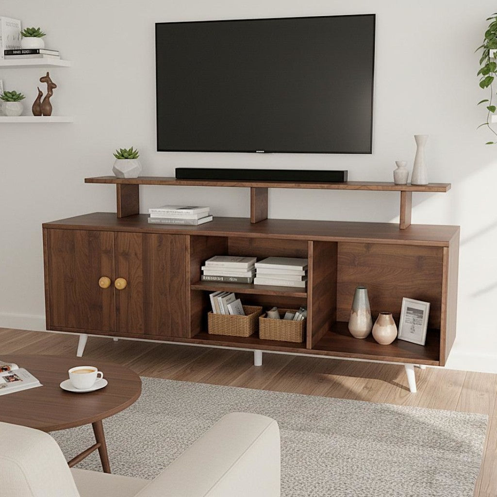 Spydercraft Modern Marbay TV Unit with Storage & Display Shelf – Space-Saving Entertainment Console in Black & White Finish