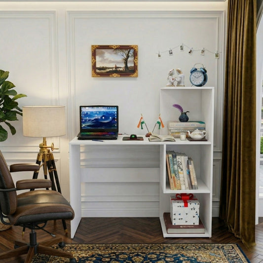 Spydercraft Tulip Study Table | Modern Study & Office Desk with Open Storage | Engineered Wood Writing Table | White Finish