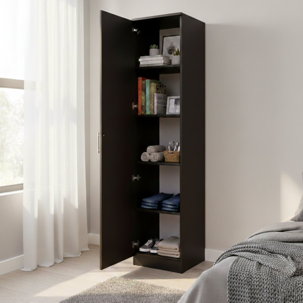 Spydercraft Single Door Fraser Wardrobe | Sleek Matte Finish | Space-Saving Storage Unit (180 cm Height)| Color: Black