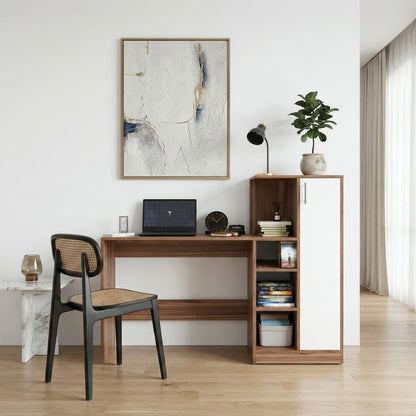 Spydercraft Noce Lyon & White Engineered Wood DYNA Study Table with Storage Cabinet – Modern Multipurpose Desk with Shelves